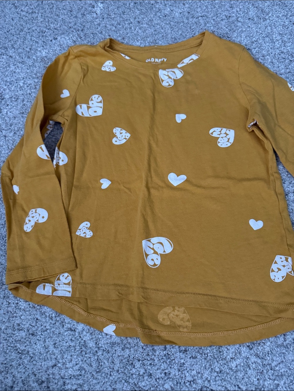 Old Navy Girls' Mustard Long Sleeve Top with White Heart Print